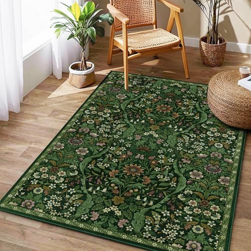 4x6 Floral Area Rug Soft Low Pile Boho Carpet for Living Room - Image 2