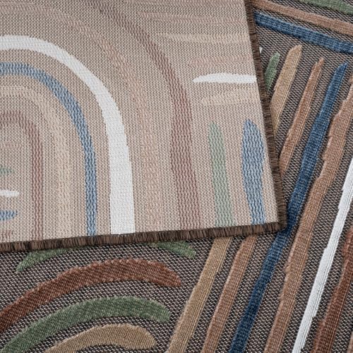 CAMILSON Indoor Outdoor Rug, Brown 8x10 Geometric Arch Striped Area Rugs for Patio and Home Areas, Easy-Cleaning Non-Shedding Living Room, Garden and Deck Washable Outside Carpet (8 x 10) - Image 3