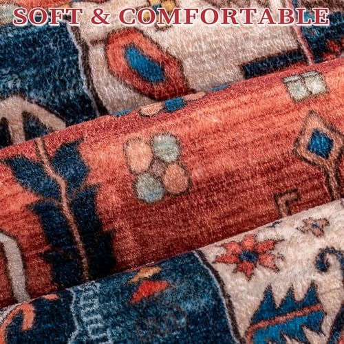 SERISSA 9x12 Washable Non Slip Boho Area Rug for Living Room，Rust - Image 5