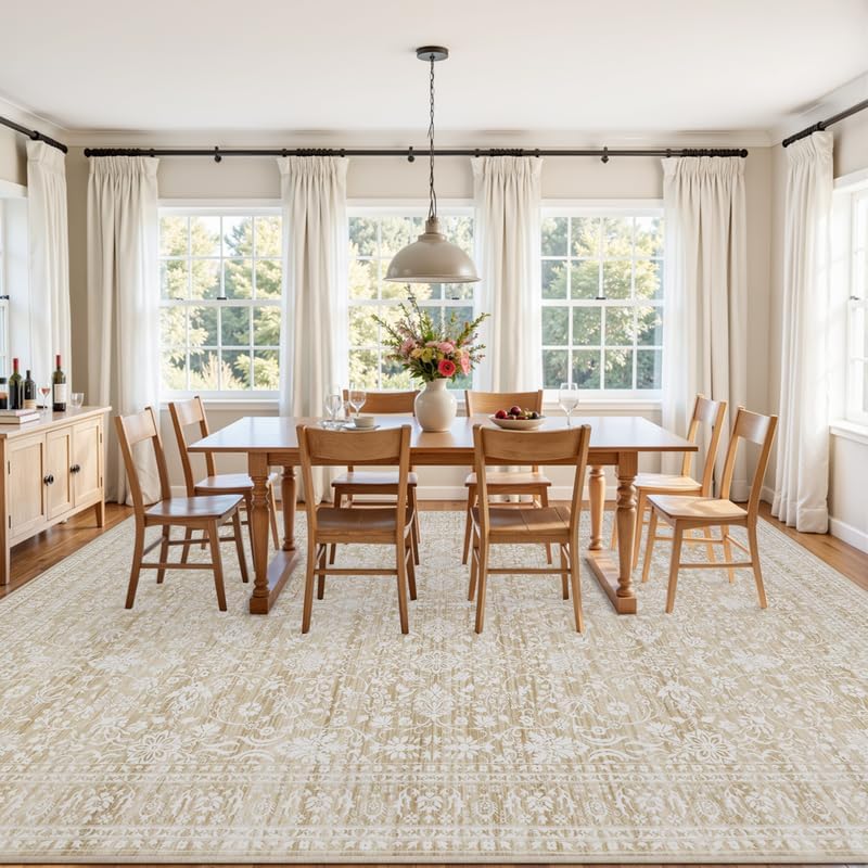 Area Rugs 9x12 Living Room: Bedroom Washable Carpet Natural Beige - Image 3