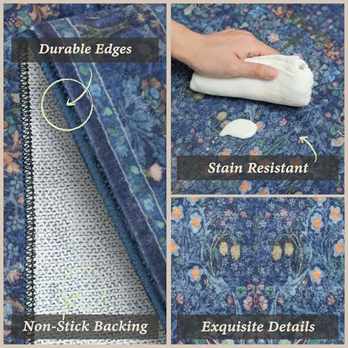JTJ Kitchen Rugs Set of 3, Blue Vintage Kitchen Mats, Washable Runner - Image 4