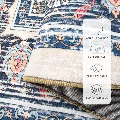 5x7 Area Rugs for Living Room, Boho Washable Non Slip Carpets, Dark Blue - Image 3