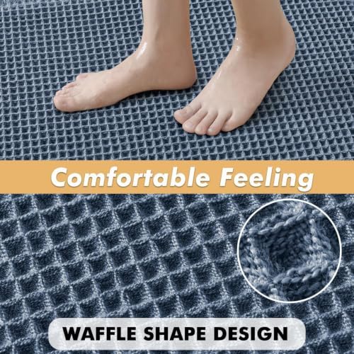 MIULEE Set of 2 Waffle Bathroom Rugs Boho Bath Mat Blue 24x36 Inch - Image 5