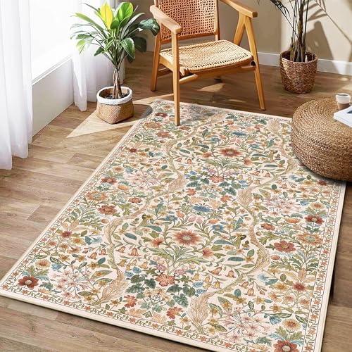 3x5 Floral Area Rug Soft Low Pile Boho Carpet for Living Room - Image 2