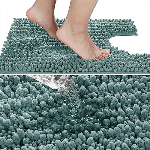 Yimobra Toilet Rug U Shaped Washable 24x20 Inch - Ultra Soft Absorbent Chenille Bath Rugs for Toilet, Quick Dry & Machine Washable, Non Slip Contour Bathroom Mat, Grayish Green - Image 3