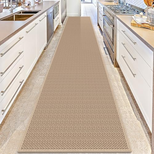 15ft Natural Jute Hallway Runner Rug Non Slip Washable, Rubber Backed Long Khaki Indoor Entryway Runner, Absorbent Kitchen Carpet Sink Rug by GOYLSER