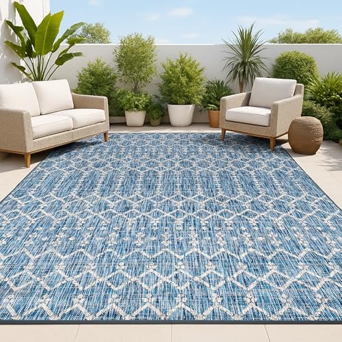 JONATHAN Y Moroccan Geometric Indoor Outdoor Area Rug 8X10 Navy/Light Gray, Ourika Textured Weave for Backyard, Patio, Porch, Easy-Cleaning, High Traffic, Pet-Friendly, Non-Shedding (SMB108B-8) by JONATHANY