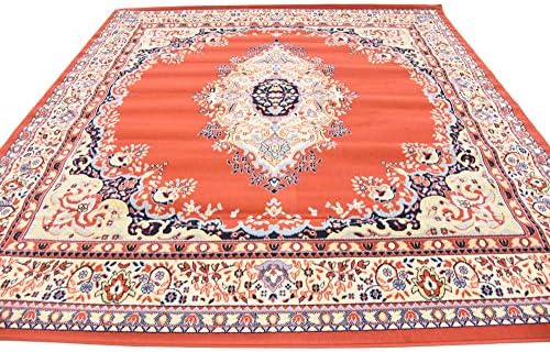Unique Loom Reza Collection Traditional Persian Style Area Rug, 8' 0" x 8' 0", Terracotta/Ivory - Image 5