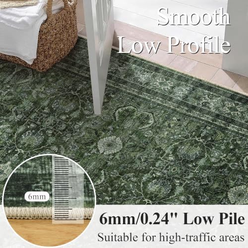 Schweek 2x6 Hallway Runner Rug Washable Non Slip Runners Vintage Green - Image 4