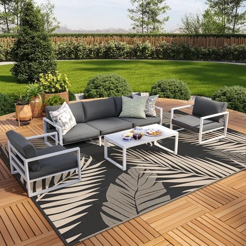 GENIMO Outdoor Rug, Waterproof Plastic Rugs 9'x18' for Camping Black Beige - Image 4