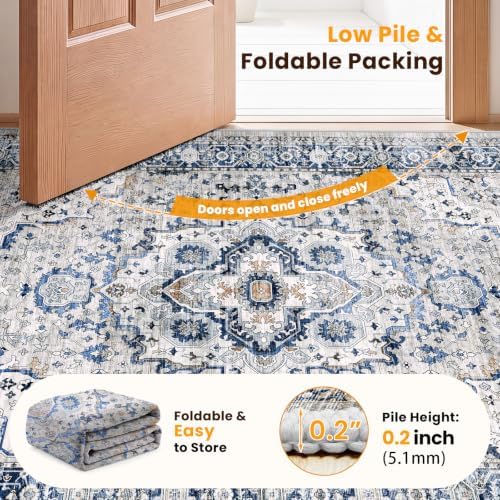 SameBed 5x7 Area Rug Living Room, Vintage Washable Carpet Grey Blue - Image 7