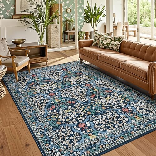 GarveeHome Blue Floral 5x7 Washable Area Rug for Living Room Bedroom by GarveeHome
