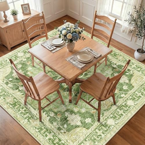 RELEANY Washable Area Rug, Square 8'x8', Green/Yellow - Image 3