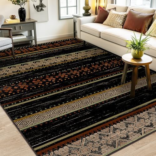 5x7 Washable Area Rugs for Living Room Boho Bedroom Rug Colorful/Black - Image 7