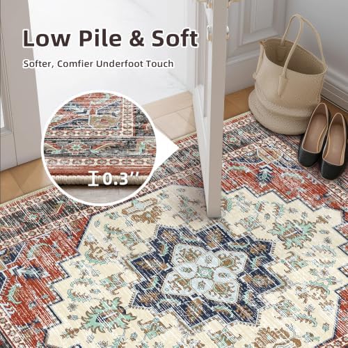 Area Rugs 8x10 Washable Non-Slip Large Boho Rug for Living Room, Taupe Red - Image 5