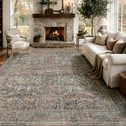 JOLLYVOGUE 9x12 Area Rugs for Living Room, Vintage Washable Rug, Brown by JOLLYVOGUE