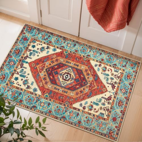 SERISSA 2x3 Washable Non Slip Boho Small Area Rug for Entryway，Orange by SERISSAHomeDecorCollection