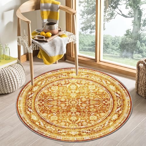 OPPODREAM Vintage Orange Area Rugs 3' Round, Washable Rug for Living Room by OPPODREAM