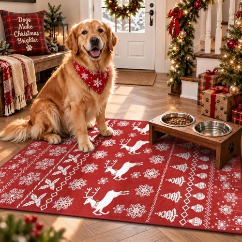 2x3 Christmas Holiday Area Rug, Washable Non‑Slip Low‑Pile Xmas Small Rug for Entryway Foyer Hallway Kitchen, Winter Indoor Christmas Home Decor(Red Sweater Deer) - Image 3
