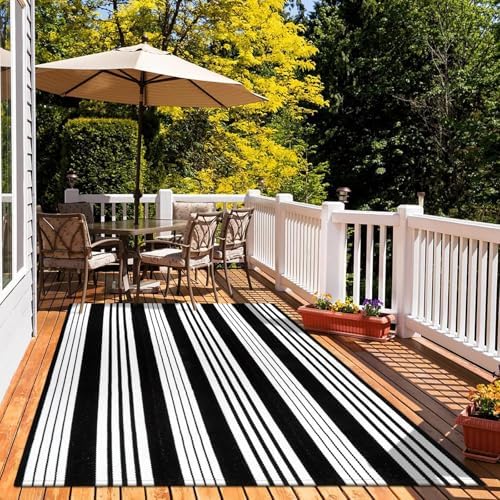 OJIA Outdoor Rugs 5'x7' Patio Rug Washable Carpet Black & White Camping Rug - Image 5