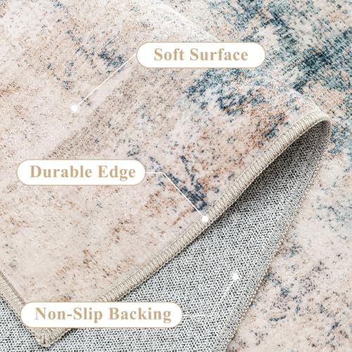 Washable Beige Blue Neutral Kitchen Runner Rug Set of 3 - Image 6