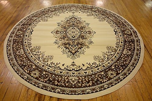 Unique Loom Reza Collection Traditional Persian Style Area Rug, 8' 0" x 8' 0", Ivory/Brown - Image 4