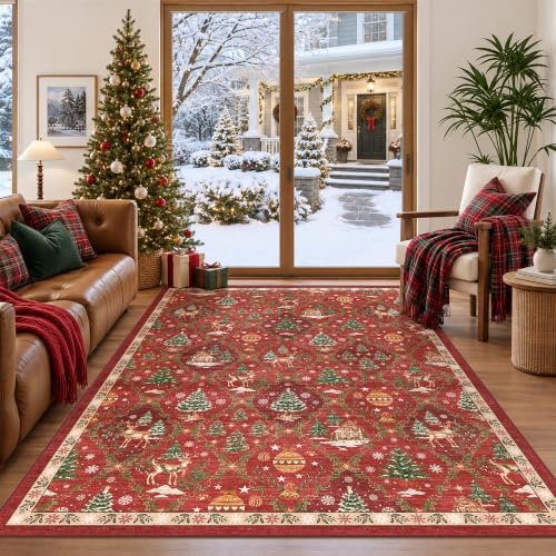 6x9 Non Slip Area Rugs for Living Room, Red Christmas Rug for Bedroom by Soalmost
