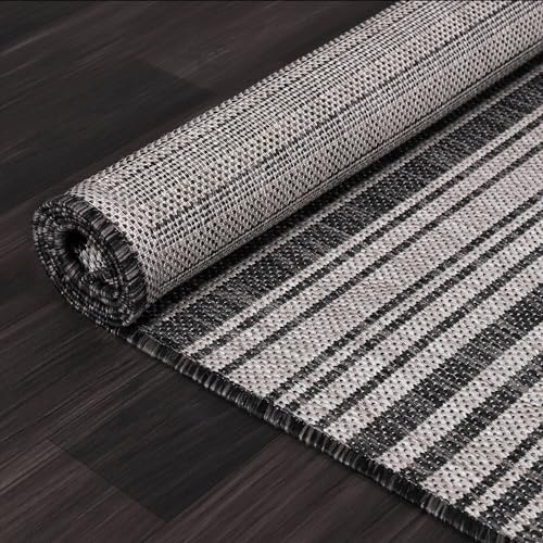 Luul Home Stripe Outdoor Rug 8x10 Washable Outside Carpet for Indoor Patio Porch Waterproof Easy Cleaning Non Shedding Area Rugs Dark Gray 8 x 10 - Image 5
