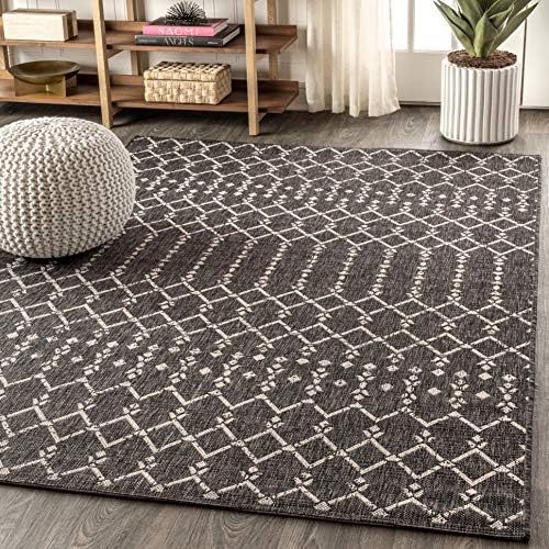 JONATHAN Y Moroccan Geometric Indoor Outdoor Area Rug 8X10 Black/Gray, Ourika Textured Weave for Backyard, Patio, Porch, Easy-Cleaning, High Traffic, Pet-Friendly, Non-Shedding (SMB108F-8) - Image 4