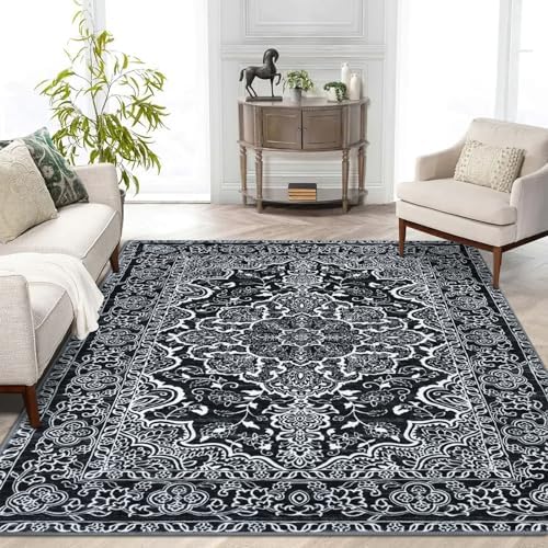 KUTA Vintage Area Rug 5x7 Black Farmhouse Washable Rugs for Living Room by KUTA