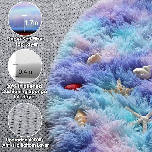ONASAR Rainbow Round Area Rugs 6ft, Fluffy Soft Bedroom Circle Rug for Kids Girls Boys Teen Room, Plush Shaggy Floor Carpet Mats for Dorm Nursery Living Room Playroom Home Decor Aesthetic - Image 2