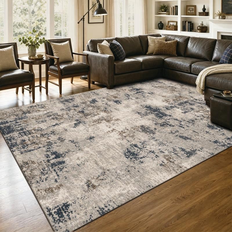 Navy Gray Distressed 5x7 ft Navy Cream Gray Area Rug for Living Room Office by Unknown