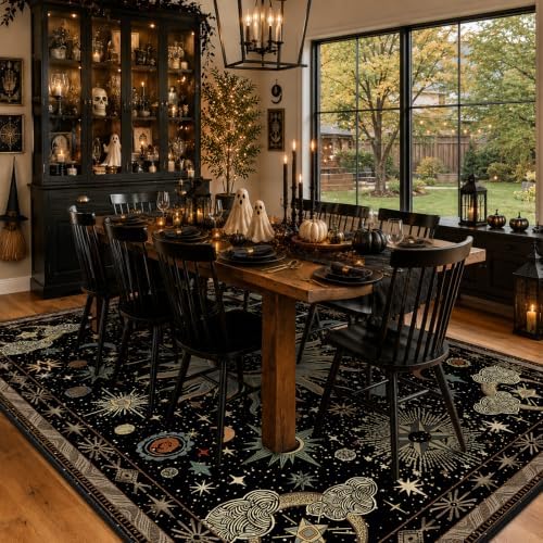 Vacuum-Friendly, 9x12 Washable Area Rug, Black Green Blue - Image 2