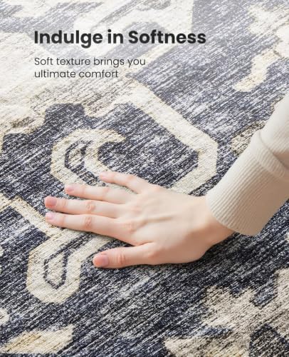Amada 8x10 Washable Area Rug for Living Room, Blue/Brown, Vintage Pattern - Image 5