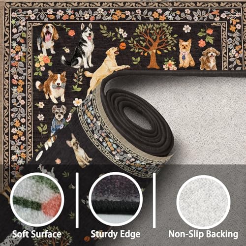 Black Floral Hallway Runner Rug 2x8 for Bedroom Kitchen - Image 5