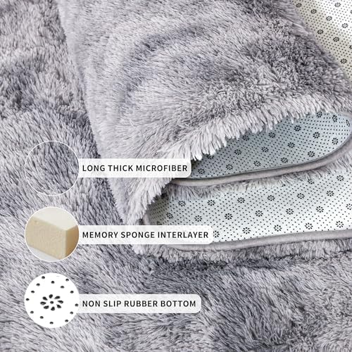 Tepook Fluffy Large Rugs for Living Room, Area Rug 6x9 Soft Carpet for Bedroom, Modern Shaggy Rug for Kids Boys Girls, Plush Indoor Nursery Home Decor Rug with Non-Slip Bottom, Tie-dye Light Grey - Image 5
