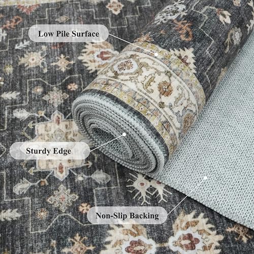 RUUGME 2x4 Entryway Runner Rugs: Non-Slip Washable Small Runners for Kitchen Vintage Low Pile Carpet for Indoor Entrance Hallway Soft Thin Stain Resistant DoorMat for Bathroom Bedroom(Black/Multi,2x4) - Image 6