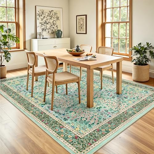 5x7 Area Rugs, Vintage Washable Rug for Bedroom, Indoor Non-Slip Rugs for Living Room, Dining Room, Low Pile Home Decor Floral Rug(Green Floral) - Image 4