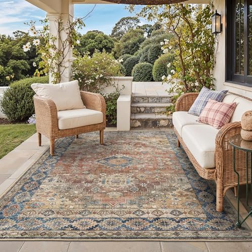 GENIMO Indoor Outdoor Rug, Washable for Patio and Deck, Dusty Blue, 5x8 by GENIMO