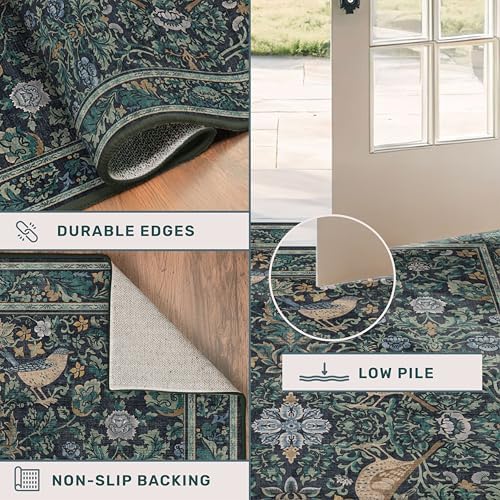 Hazo Haus Boho Vintage 2'6"x8' 8ft Hallyway Long Runner Rug - Non Slip Washable Front Door Rug Indoor Entrance, Kitchen, Bathroom, Low Pile & Soft Woodland Floral Kitchen Floor Mats - Image 5