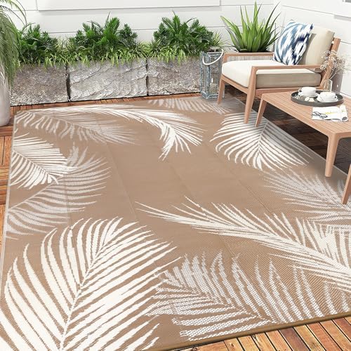 Pauwer Waterproof Outdoor Rug 9x12, Plastic Straw Patio Mat, Leaf Brown - Image 6