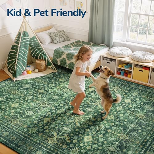 Lessymo Washable Area Rugs 9x12 for Living Room,Soft Non Slip Carpet Green - Image 3