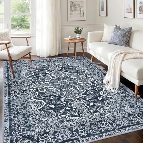 KUTA Vintage Area Rug 5x7 Navy Blue, Washable Rugs for Living Room by KUTA