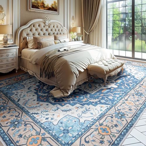 Lessymo Washable Area Rugs 6 x 9 for Living Room,Soft Non Slip Blue Brown - Image 6
