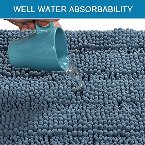 H.VERSAILTEX Bath Rugs for Bathroom Washable Non Slip Extra Thick Chenille Striped Bath Mat Rug Runners 47" x 17" Absorbent Fluffy Soft Shaggy Mats Plush Area Carpet for Bath Room, Tub - Stone Blue - Image 5