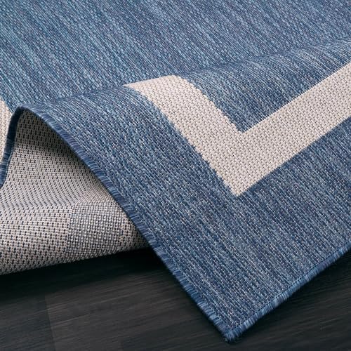 Luul Home Bordered Outdoor Rug 6x9 Washable Outside Carpet for Indoor Patio Porch Waterproof Easy Cleaning Non Shedding Area Rugs Blue 6 x 9 - Image 4
