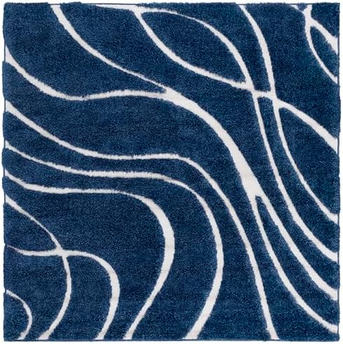 SAFAVIEH Florida Shag Collection Area Rug - 4' Square, Navy & Ivory, Non-Shedding & Easy Cleaning, Plush Thick Pile, Ideal for Living Room, Bedroom, Dining Space (SG471-6512) by Unknown