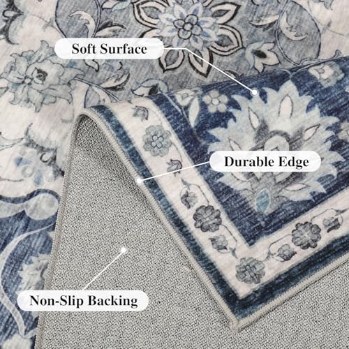 DUKINO 9x12 Area Rugs, Non Slip Distressed Living Room Rugs, Soft Large Washable Area Rugs with Low Pile & No Shedding, Faux Wool Rugs for Bedroom Aesthetic, Dining Room, Blue - Image 5