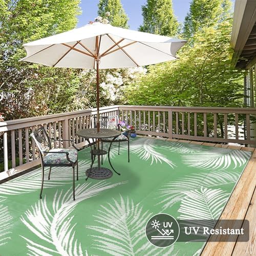 Pauwer Waterproof Outdoor Rug 6x9, Plastic Straw Patio Mat, Leaf Green - Image 4