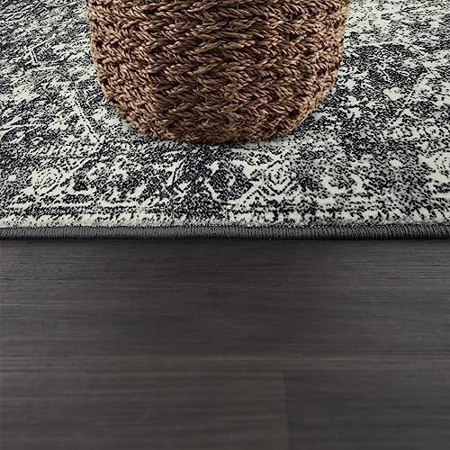 Morebes Boho Black 4x6 Rug for Living Room, Machine Washable Area Rug for Bedroom Non Slip, Medallion Vintage Stain-Resistant Soft Low Pile Indoor Carpet for Office Kitchen Entryway - Image 4